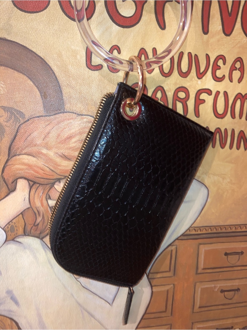 Kate Landry Black Snakeskin Wristlet with Clear Bracelet - EUC - Picture 4 of 15